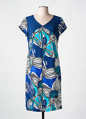 Rochie midi imprimeu floral mâneci scurte albastru ANDAMIO femeie