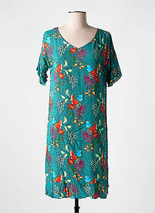 Rochie midi imprimeu floral mâneci scurte verde COLINE femeie