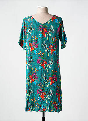 Rochie midi imprimeu floral mâneci scurte verde COLINE femeie
