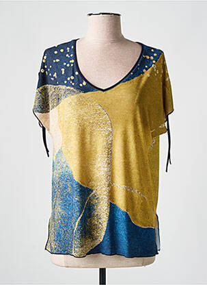 Tricou serigrafie cu strasuri mâneci scurte galben MASQUENADA femeie