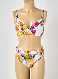 Costum de baie din două piese elasticitate sutien balconet cu decolteu înalt alb SUN PLAYA femeie
