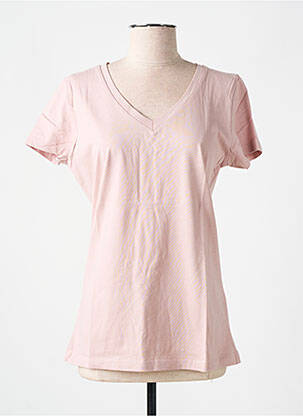 Tricou guler în v mâneci scurte roz LAZY & COSY femeie
