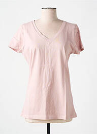 Tricou guler în v mâneci scurte roz LAZY & COSY femeie