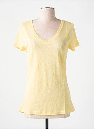 Tricou guler în v mâneci scurte galben BLEU MARIN femeie