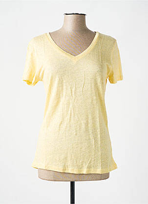 Tricou guler în v mâneci scurte galben BLEU MARIN femeie