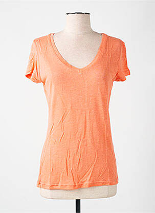 Tricou guler în v mâneci scurte portocalie LAZY & COSY femeie