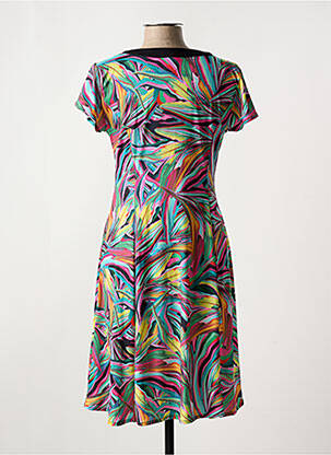 Rochie midi imprimeu fantezie mâneci scurte verde FELINO femeie