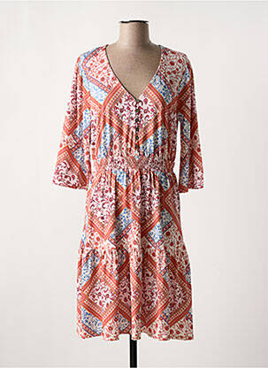 Rochie midi imprimeu floral mâneci 3/4 portocalie K-DESIGN femeie