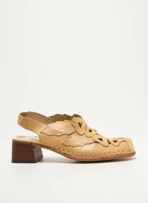 Sandale/pantofi decupați țesătură satinată toc de 4 la 6 cm bej PIKOLINOS femme