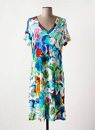 Rochie midi imprimeu floral mâneci scurte albastru DOLCEZZA femeie