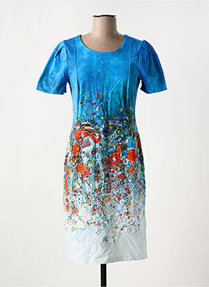 Rochie midi imprimeu floral mâneci scurte albastru DOLCEZZA femeie