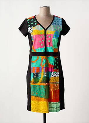 Rochie midi imprimeu fantezie mâneci scurte negru DOLCEZZA femeie