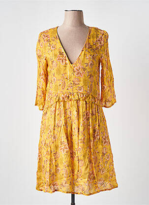 Rochie midi imprimeu floral mâneci lungi galben KANOPE femeie