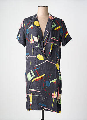 Rochie midi imprimeu fantezie mâneci scurte gri NICE THINGS femeie