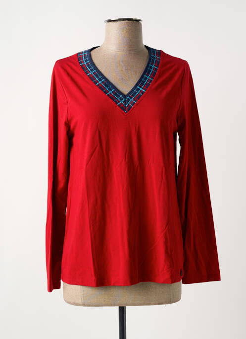 Tricou guler în v mâneci lungi roșu MALOKA femme