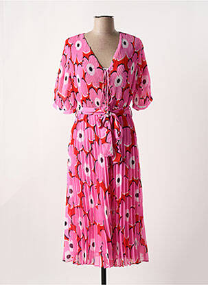 Rochie midi imprimeu floral mâneci scurte roz DERHY femeie