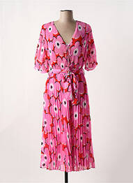 Rochie midi imprimeu floral mâneci scurte roz DERHY femeie