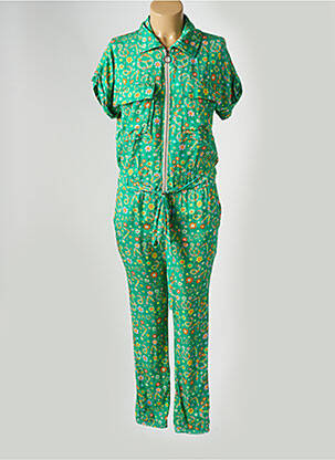 Salopetă-pantalon guler de bluză mâneci scurte verde APRIL VINTAGE femeie