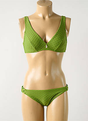 Costum de baie din două piese elasticitate sutien cupe întregi cu decolteu înalt verde OPERA femeie