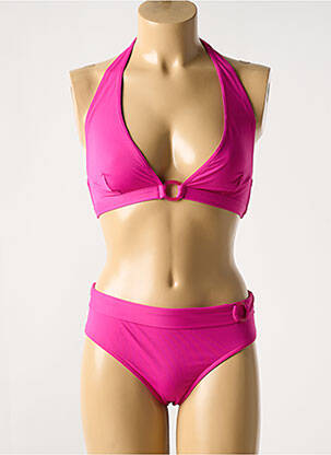 Costum de baie din două piese elasticitate top triunghiuri roz LIVIA femeie