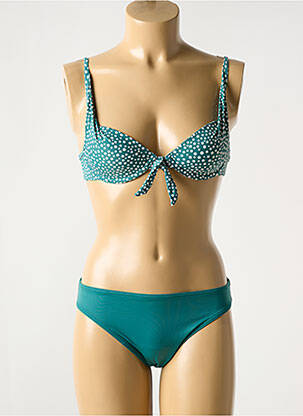 Costum de baie din două piese elasticitate sutien balconet cu decolteu înalt verde OLYMPIA femeie