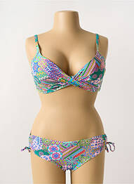 Costum de baie din două piese elasticitate sutien cupe întregi cu decolteu înalt albastru SUNMARIN femme