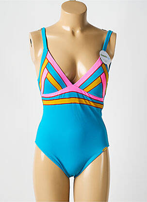 Costum de baie dintr-o singură piesă efect material satinat top sutien modelat albastru SUNFLAIR femeie