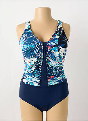 Costum de baie dintr-o singură piesă efect material satinat top triunghiuri albastru SUNMARIN femeie