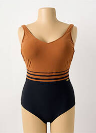Costum de baie dintr-o singură piesă efect material satinat top sutien modelat maro SUNFLAIR femme
