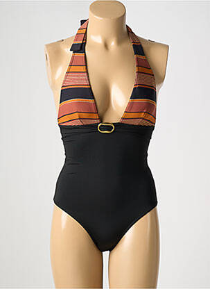 Costum de baie dintr-o singură piesă efect material satinat negru LIVIA femeie