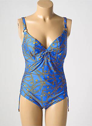 Costum de baie dintr-o singură piesă efect material satinat sutien cupe întregi cu decolteu înalt albastru PRIMADONNA femeie