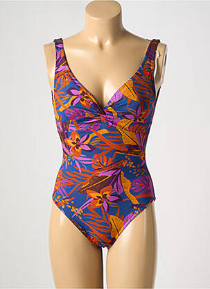 Costum de baie dintr-o singură piesă efect material satinat sutien cupe întregi cu decolteu înalt violet LIVIA femeie