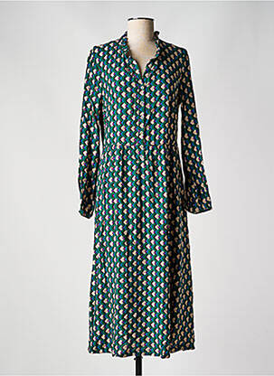 Rochie midi imprimeu fantezie mâneci lungi verde C'EST BEAU LA VIE femeie