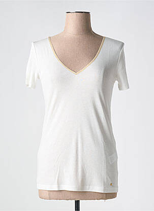 Tricou guler în v mâneci scurte alb DES PETITS HAUTS femeie