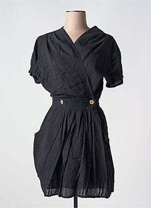 Rochie midi țesătură crep mâneci scurte negru BIZANCE femeie