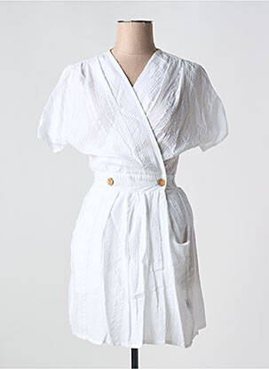 Rochie scurtă croială evazată mâneci scurte alb BIZANCE femeie