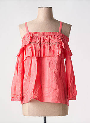 Top țesătură crep mâneci lungi roz NAF NAF femeie