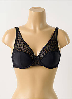 Sutien efect material satinat sutien cupe întregi cu decolteu înalt negru LOU femeie