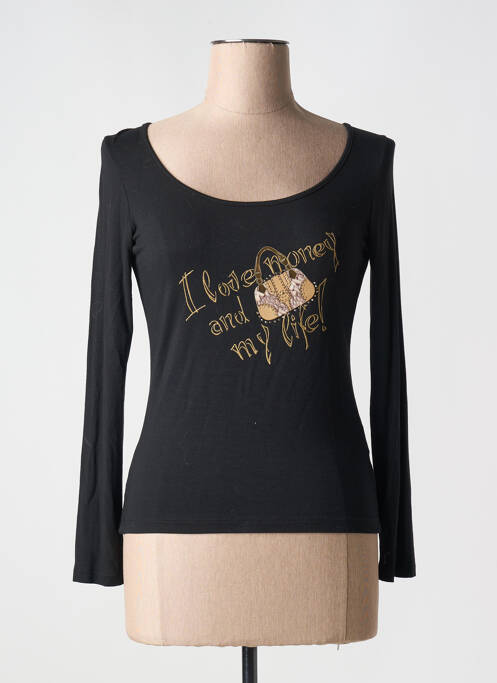 Tricou serigrafie cu strasuri mâneci lungi negru AQUAJEANS femme