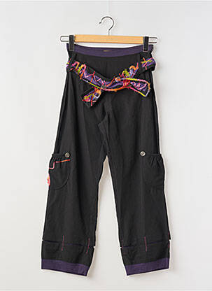 Pantalon drept țesătură poplin talie înaltă negru ENJOY femeie