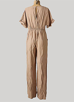 Salopetă-pantalon croială fluidă mâneci scurte bej FASHION femeie