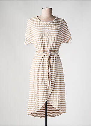 Rochie midi imprimeu fantezie mâneci scurte bej ESTEE BROWN femeie
