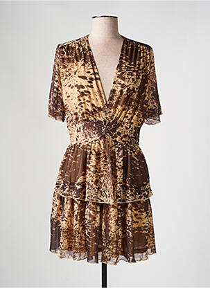 Rochie scurtă croială fluidă mâneci scurte maro RETRO & ICONE femeie