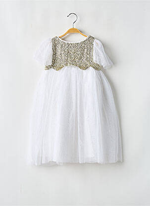 Rochie lungă mâneci scurte mâneci scurte alb LES PETITS INCLASSABLES fată