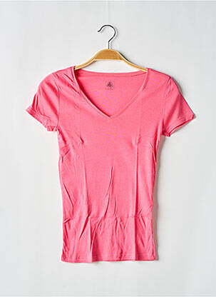 Tricou croială cambrată mâneci scurte roz închis PETIT BATEAU fată