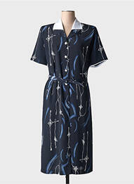 Rochie lungă imprimeu fantezie mâneci scurte albastru FRANCE RIVOIRE femme