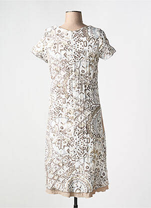Rochie midi imprimeu fantezie mâneci scurte bej FRANCE RIVOIRE femeie