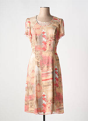 Rochie scurtă croială fluidă mâneci scurte bej FRANCE RIVOIRE femeie