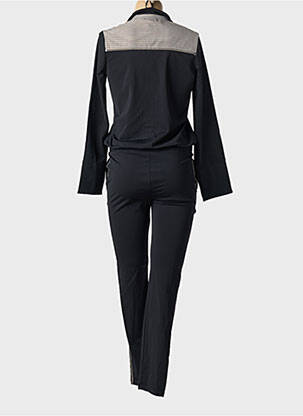 Salopetă-pantalon închidere cu nasturi pe față mâneci lungi negru HBT femeie