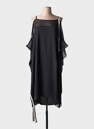 Rochie midi croială fluidă mâneci 3/4 negru MAT. femeie